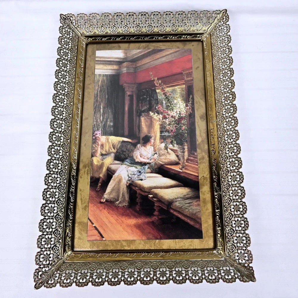 Vintage‎ Gold Filigree Frame Classical Women Print Victorian Style 15x10
